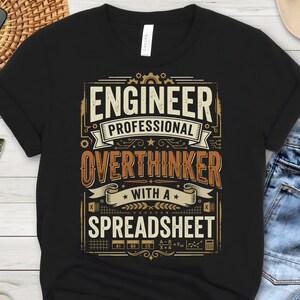 Engineer Overthinker Spreadsheet T-Shirt, Funny Professional Gift for Data Analyst Accountant STEM Grad Coworker, Humorous Office Tee