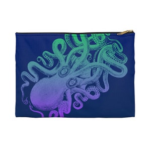 Accessory Pouch with Octopus, Deep Sea Creature, Marine Art, use as Pencil Bag, Wet Wipe Holder, Art Supply, Cosmetic, Travel or Project Bag