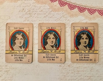 Vintage 1940s Russell Playing Cards, Authors, Louisa Alcott, H H Jackson, Booth Tarkington, Oliver W Holmes, Scrapbook Ephemera, Collage Art