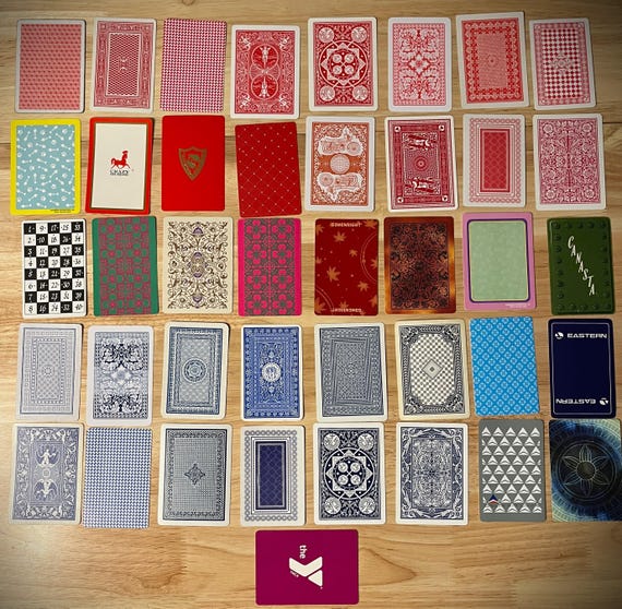 Playing Card Lot of 41, Swap Cards, Vintage & Newer Carpet/ Solid Back Pattern Design, Great for Junk Journal, Collage Scraps, Paper Crafts