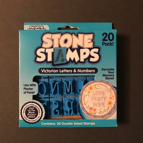 Victorian Double-Sided Stone Stamp Set, 20 pack, Letters & Numbers, Decorate Memory Stones, Plaster of Paris, Cement Stepping Stones, Mosaic