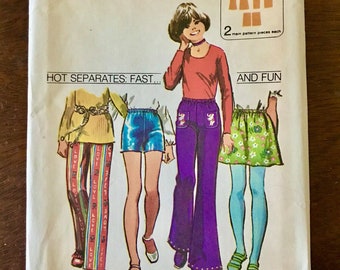 Vintage Sewing Pattern, Simplicity 5055, 1972 Fashion, Girls Size 12, Waist 25.5, Childs and Girls Jiffy Skirt, Pants, Back to School