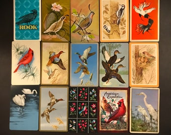 Just Birds, Playing Card Scraps, Lot of 15, Mostly Vintage Duck, Cardinal, Swan, Crow, Scrapbook Projects, Collage, Paper Craft, Mixed Media