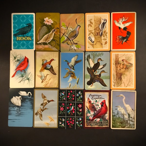 Just Birds, Playing Card Scraps, Lot of 15, Mostly Vintage Duck, Cardinal, Swan, Crow, Scrapbook Projects, Collage, Paper Craft, Mixed Media