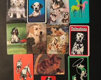 Just Dogs, Playing Card Scraps, Lot of 12, Mostly Vintage Cute Puppy Dog Cards for Scrapbook Projects, Collage, Paper Craft, Mixed Media