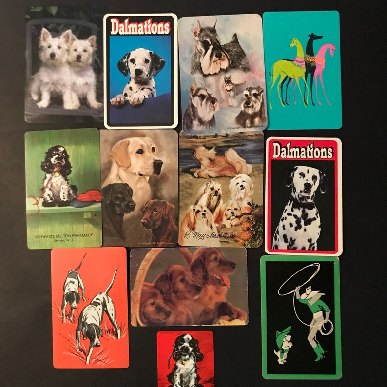 Just Dogs, Playing Card Scraps, Lot of 12, Mostly Vintage Cute Puppy Dog Cards for Scrapbook Projects, Collage, Paper Craft, Mixed Media image 1