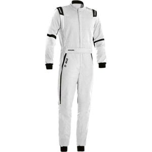 May include: A white racing suit featuring black accents on the shoulders, sleeves, and sides. The garment includes a high collar, long sleeves with black cuffs, and the text ROYAL and RN-S printed in black on the chest and leg area respectively.