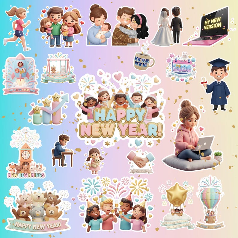 Cute New Year Planner Stickers 2026| Digital Pngs & PDF | January ...