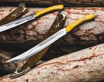 Dúo de espadas de Legolas Greenleaf hecho a mano con soporte de pared, espada de fantasía, espada de cosplay, regalo de cumpleaños ideal para él, regalo de Navidad