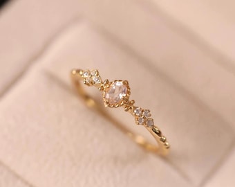Vintage Morganit Ring, 14K Gold Finish, Oval Diamant CZ (R055)