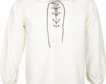 Scottish KILT SHIRT - 100% Cotton Ghillie Shirt- Jacobean Jacobite Highlander Shirt - Leather Laces - Made to Order -  Size Small To 8XL