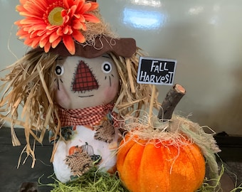 Primitive Scarecrow on Stand w/Pumpkin