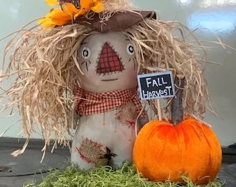 Primitive Scarecrow on Stand w/Pumpkin