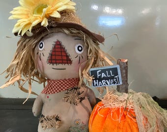 Primitive Scarecrow on Stand w/Pumpkin