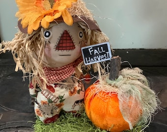 Primitive Scarecrow on Stand w/Pumpkin