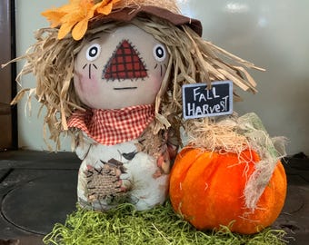 Primitive Scarecrow on Stand w/Pumpkin
