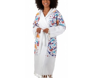 Ottoman Floral Cotton Bathrobe: Turkish Robe with Gift Bag