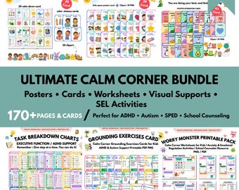 子ども向け「落ち着くコーナー」セット｜感情調整アクティビティ｜ADHD・自閉症サポート｜SEL（社会的・感情的学習）プリント用PDF｜170ページ以上