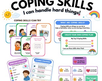 Coping Skills Cards for Kids Printable, Emotional Regulation Cards, Calm Corner Tools, SEL Coping Strategies, ADHD Autism Support