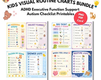 Bundel visuele routinekaarten voor kinderen | Ondersteuning executieve functies ADHD | Checklist autisme afdrukbare pdf | Kaarten met dagelijkse routine