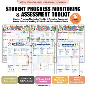 Student Progress Monitoring Toolkit, 18 Printable Assessment Forms, IEP Goal Tracker and Behavior Data Sheets