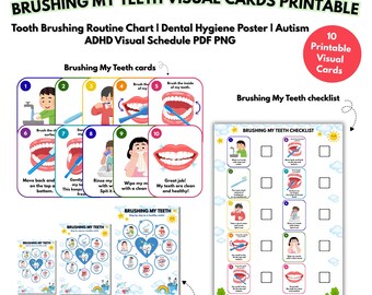 Tandenpoetsen Visuele kaarten afdrukbaar | Tandenpoetsroutinetabel | Poster mondhygiëne | Autisme ADHD visueel schema pdf, png