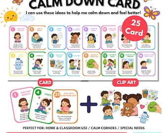 Calm Down Cards for Kids Printable, Coping Skills Cards, Emotional Regulation Tools, Calm Corner Cards, ADHD Autism SEL Resource
