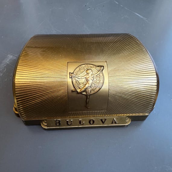 Vintage Bulova Watch Display Stand Art Deco Gold Tone Celluloid Advertising