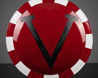 Escudo de guerrero vikingo hecho a mano, escudo de batalla rojo, decoración de pared