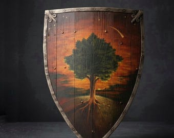 Hedge Knight Shield Tree Star Sigil – Medieval LARP Cosplay Wall Decor 28x18