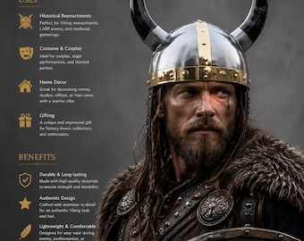 Handmade Horned Norse Warrior Helmet, Steel Medieval Armor for LARP, Cosplay & Display