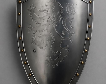 Personalized Knight Lion Shield – Handcrafted Steel Medieval Armor Display