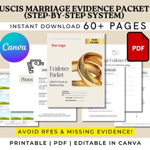 USCIS Template Marriage Evidence Packet | I-130 K1 CR1 Immigration Template (Canva PDF)