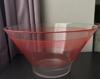 Vintage 1980s French Fruit Bowl with Red Striped Design