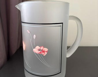 Vintage 1980s Frosted Floral Jug