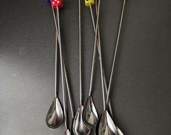 Vintage Dice Cocktail Stirrer Spoons / Set of x8