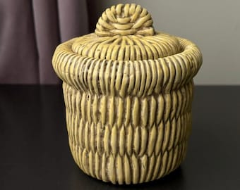 Vintage Handmade Italian Ceramic Basket Pot / Jar with Lid
