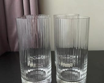 Set of 4 Vintage Handmade Ribbed High Ball Glasses