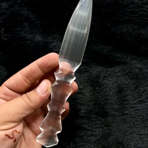 Selenitkristallkniv 15 cm, selenitdolk för energirening, helande kristallstav, Athame-ritualverktyg, present till henne