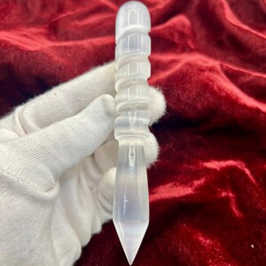 Handgjord Selenit Vajra-stav – Dubbelpunktskristallenergiverktyg, Reiki-meditationskristall, Helande gåva, Altardekor