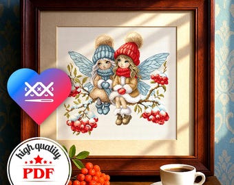 Broderimönster för julälvor i PDF-format — Korsstygnsdesign för vinterunderlandet