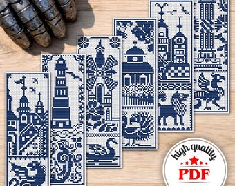 Bookmarks Embroidery Pattern in Sampler Style — Easy Cross Stitch Design for Book Lovers
