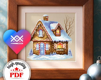Gingerbread House Embroidery Pattern PDF — Christmas Cross Stitch Design