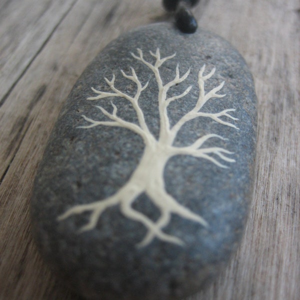 Ivory Tree of Life Beach Stone Sliding Knot Necklace