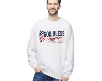 God Bless America Unisex Midweight Softstyle Fleece Crewneck Sweatshirt | Patriotic Christian Sweatshirt | Faith Freedom Gratitude Pullover