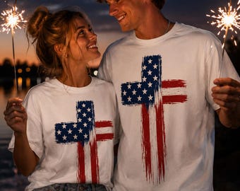 Patriotic Christian Cross T-Shirt | American Flag Cross Shirt | Freedom American Tee | Memorial Day, Veterans Day & Fourth of July Shirt