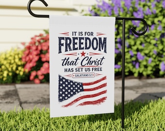 Patriotic Christian Garden  House Banner|Galatians 5:1 Freedom Banner| Freedom Outdoor Decor|Memorial Day, Veterans Day & 4th of July Flag