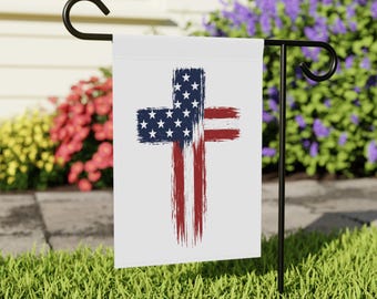 Patriotic Christian Garden Flag | American Flag Cross Yard Flag | Freedom Outdoor Décor | Memorial Day, Veterans Day & Fourth of July Flag