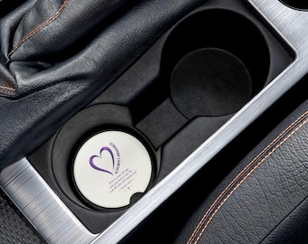 Dessous de verre en forme de coeur en pierre ollaire pour la sensibilisation à la maladie d'Alzheimer | Dessous de verre en forme de coeur violet | Cadeau pour aidant naturel spécialisé dans la démence | Accessoire de voiture chrétien| Offrir des cadeaux