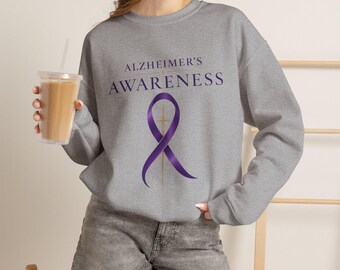 Alzheimers Awareness Crewneck Sweatshirt | Purple Ribbon Cross Sweatshirt | Dementia Awareness Pullover | Caregiver Gift | Alzheimer Apparel